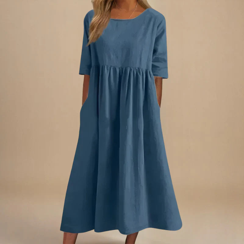 Flattering Everyday Dress – Comfortable A-Line Casual Summer Dress with Hidden Pockets