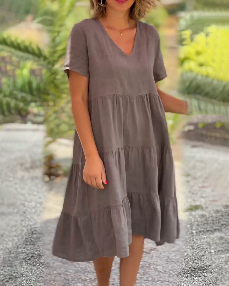 Timeless V-Neck Dress – Lightweight Fabric, Classic Silhouette, Versatile Style