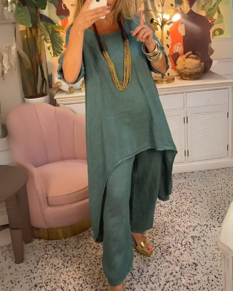 Cotton Two-Piece Set – Women's Breathable Loungewear | Relaxed Fit Casual Outfit