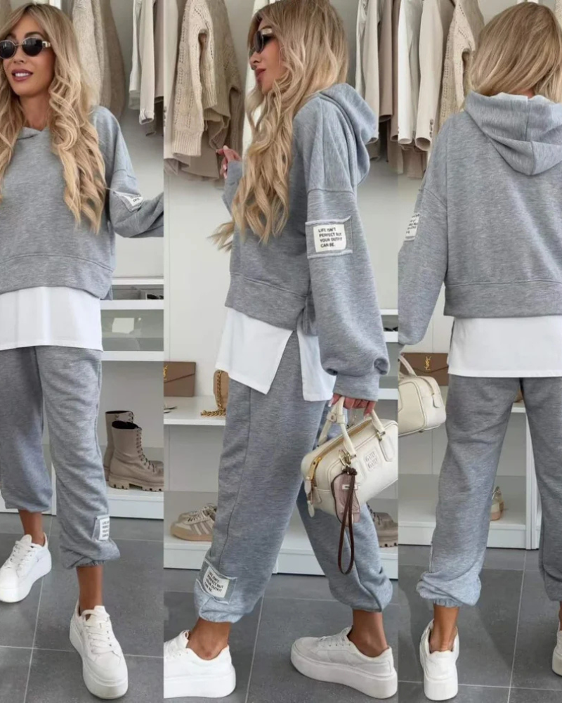 Casual Two Piece Set – Cozy Hooded Sweatshirt & Relaxed Fit Pants Outfit