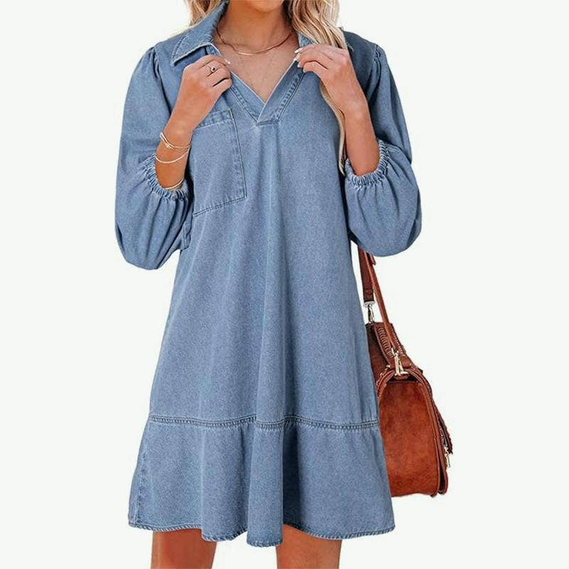 Babydoll Dress – Lightweight Denim Dress With Flowy Babydoll Silhouette For Summer
