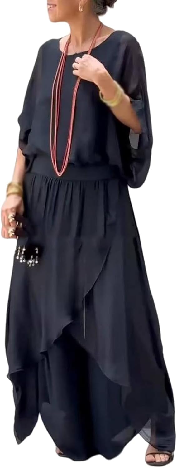 Two Piece Chiffon Set – Women's Casual Summer Outfit With Lightweight, Flowing Fabric