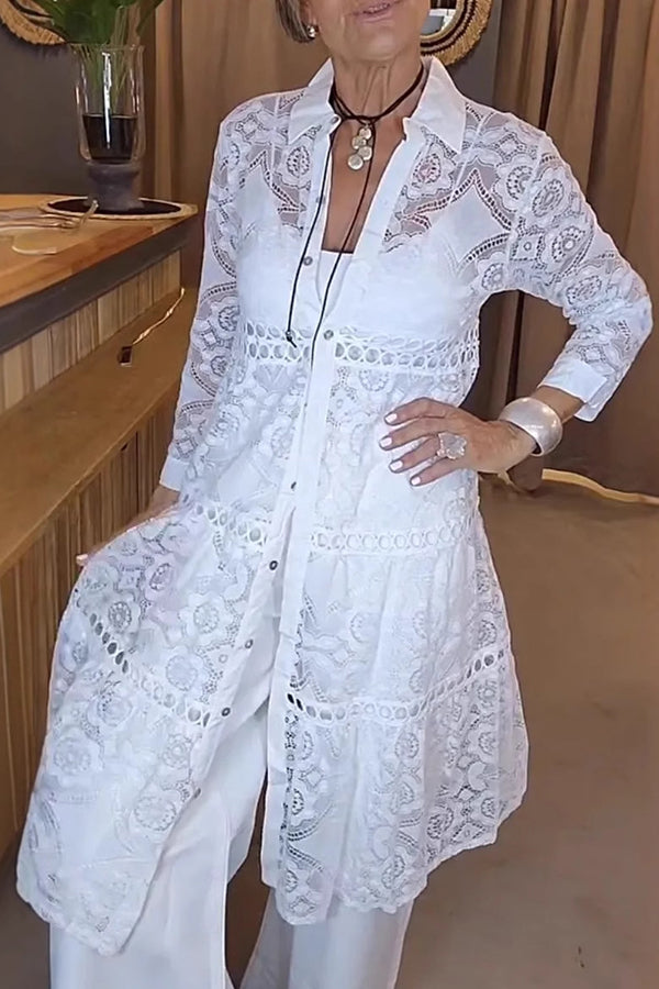 Lace Button Shirt - Stylish Feminine Blouse With Delicate Lace Detailing