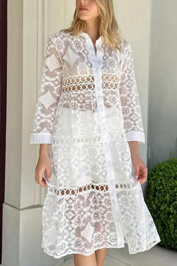 Lace Button Shirt - Stylish Feminine Blouse With Delicate Lace Detailing