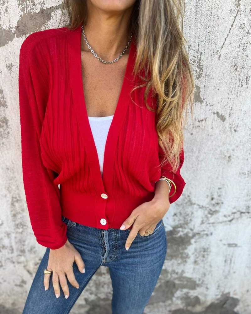 Stylish Cardigan - Rib Knit Layering Piece With Button Down Front & Neutral Tone