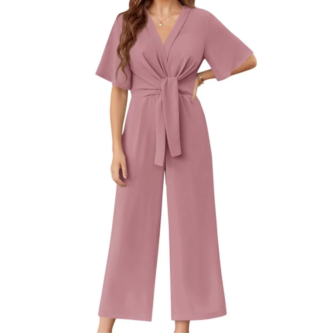 Summer Tie Knot Jumpsuit – Elegant Flattering Fit Women's Versatile Wear