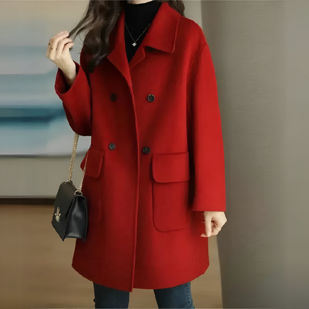 Refined Winter Coat – Double-Breasted Wool Blend Mid-Thigh Coat for Layering