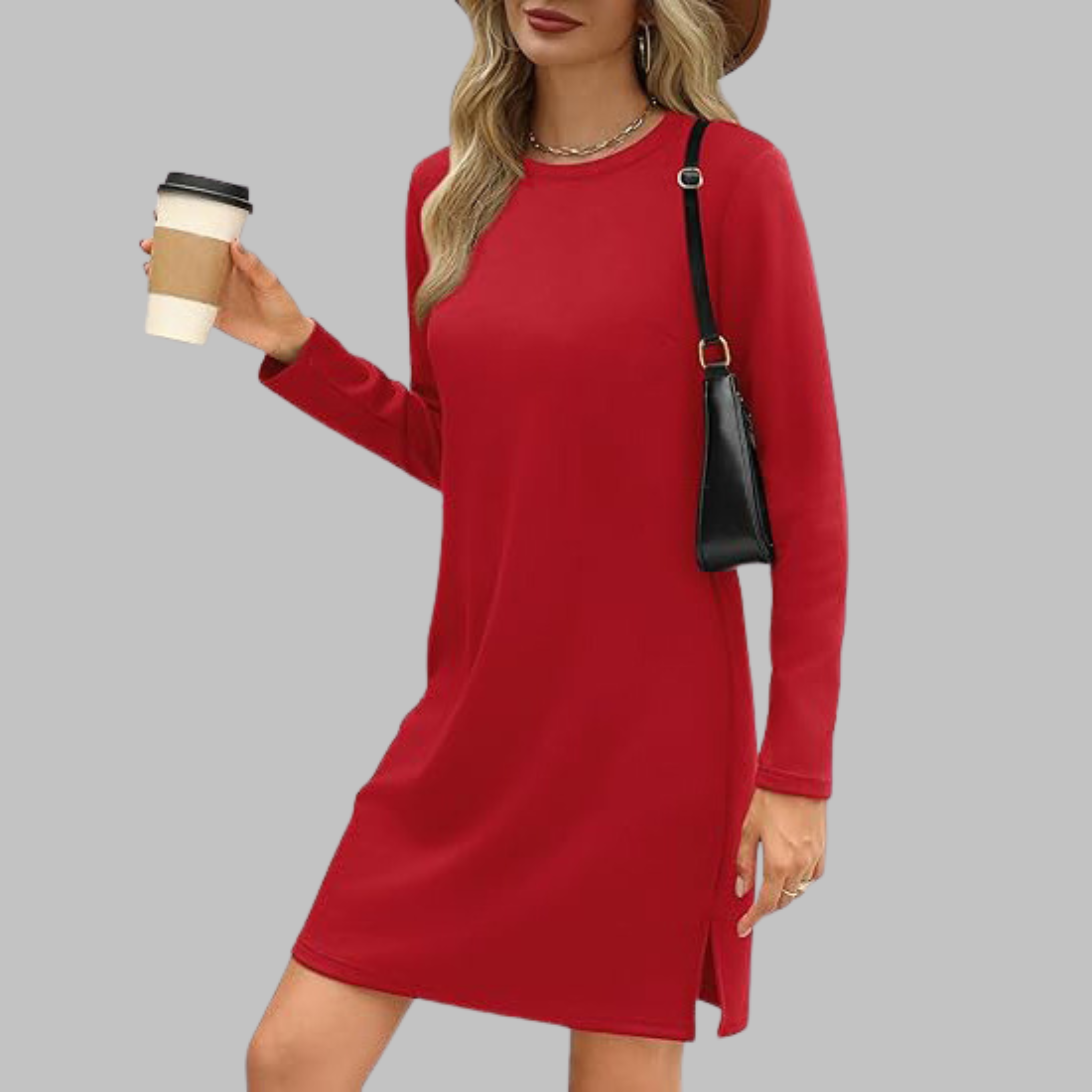 Casual Mini Dress – Long Sleeve Round Neck, Chic Versatile Women's Dress