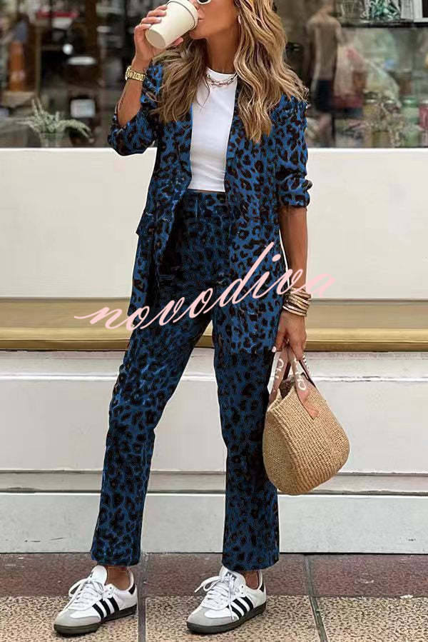 Leopard Blazer Set – Tailored Women's Blazer & Wide Leg Pants | Bold Fashion Outfit