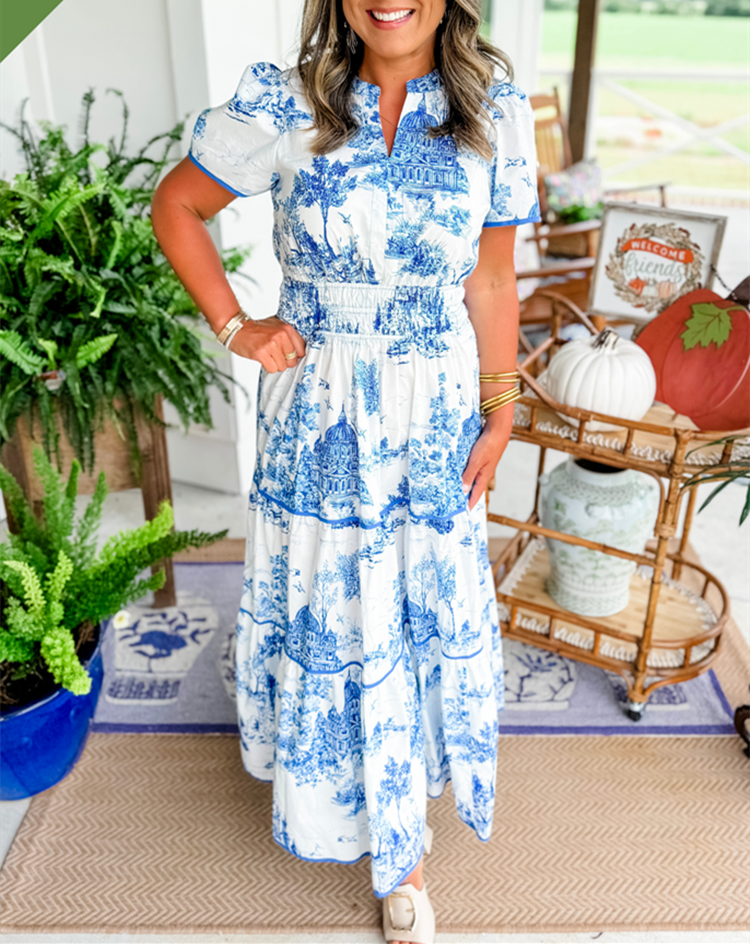 Timeless Toile Maxi Dress – Elegant Toile Print, Soft Breathable Fabric, Summer & Spring