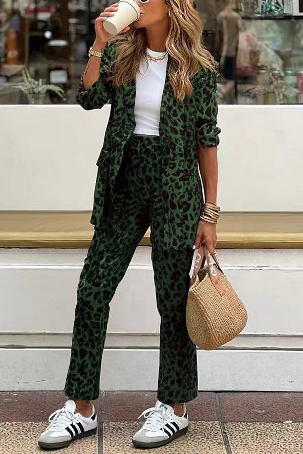 Leopard Blazer Set – Tailored Women's Blazer & Wide Leg Pants | Bold Fashion Outfit