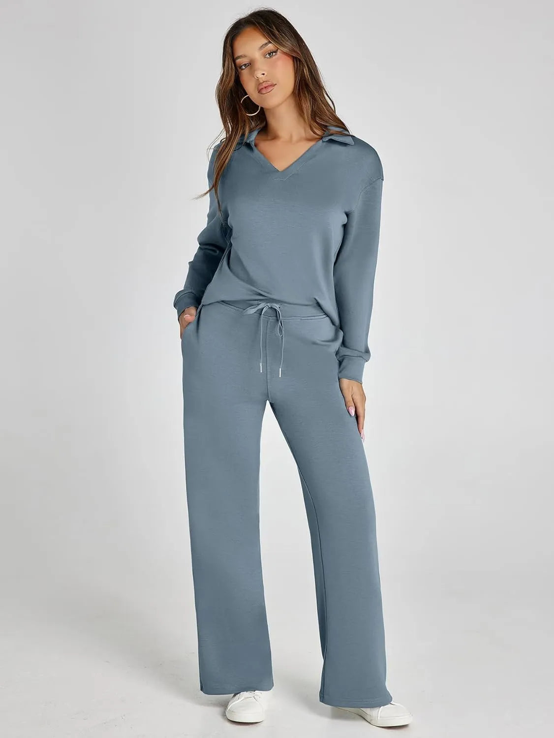 Cozy Minimalist Two-Piece Set – Soft Breathable Fabric With Wide-Leg Pants