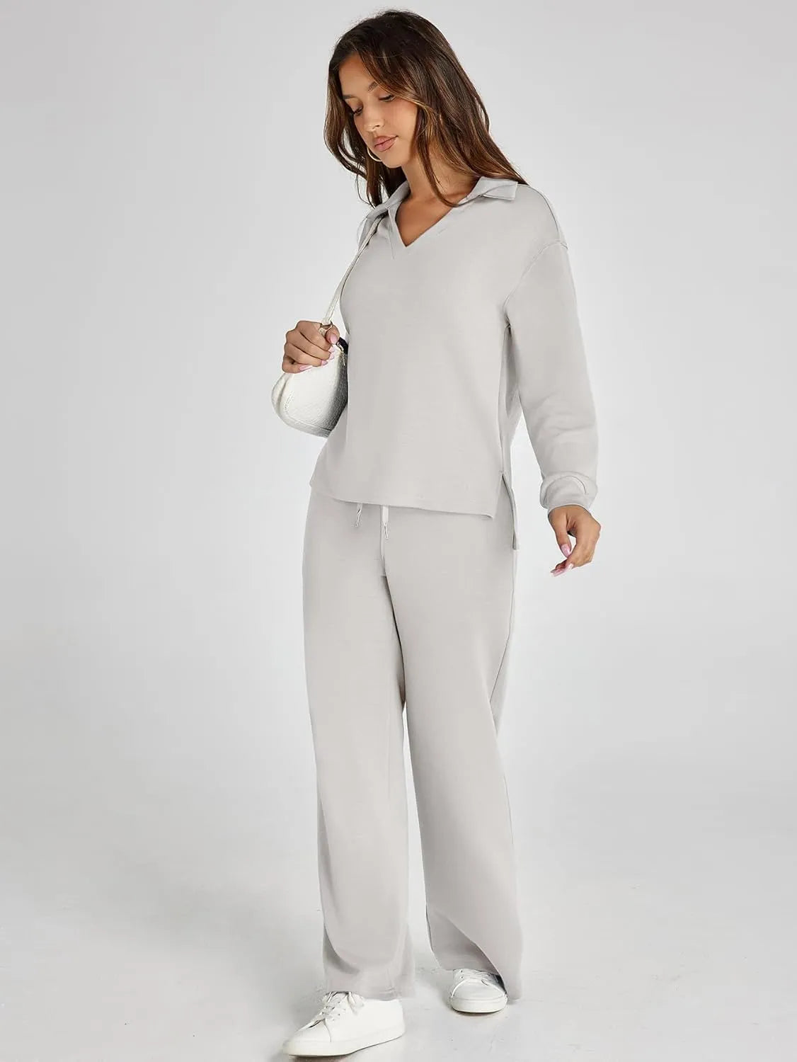 Cozy Minimalist Two-Piece Set – Soft Breathable Fabric With Wide-Leg Pants