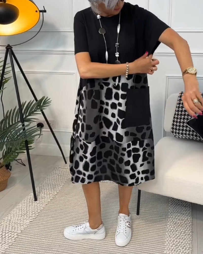 Women's Midi Dress - Short Sleeve Round Neck Lightweight Cotton Dress