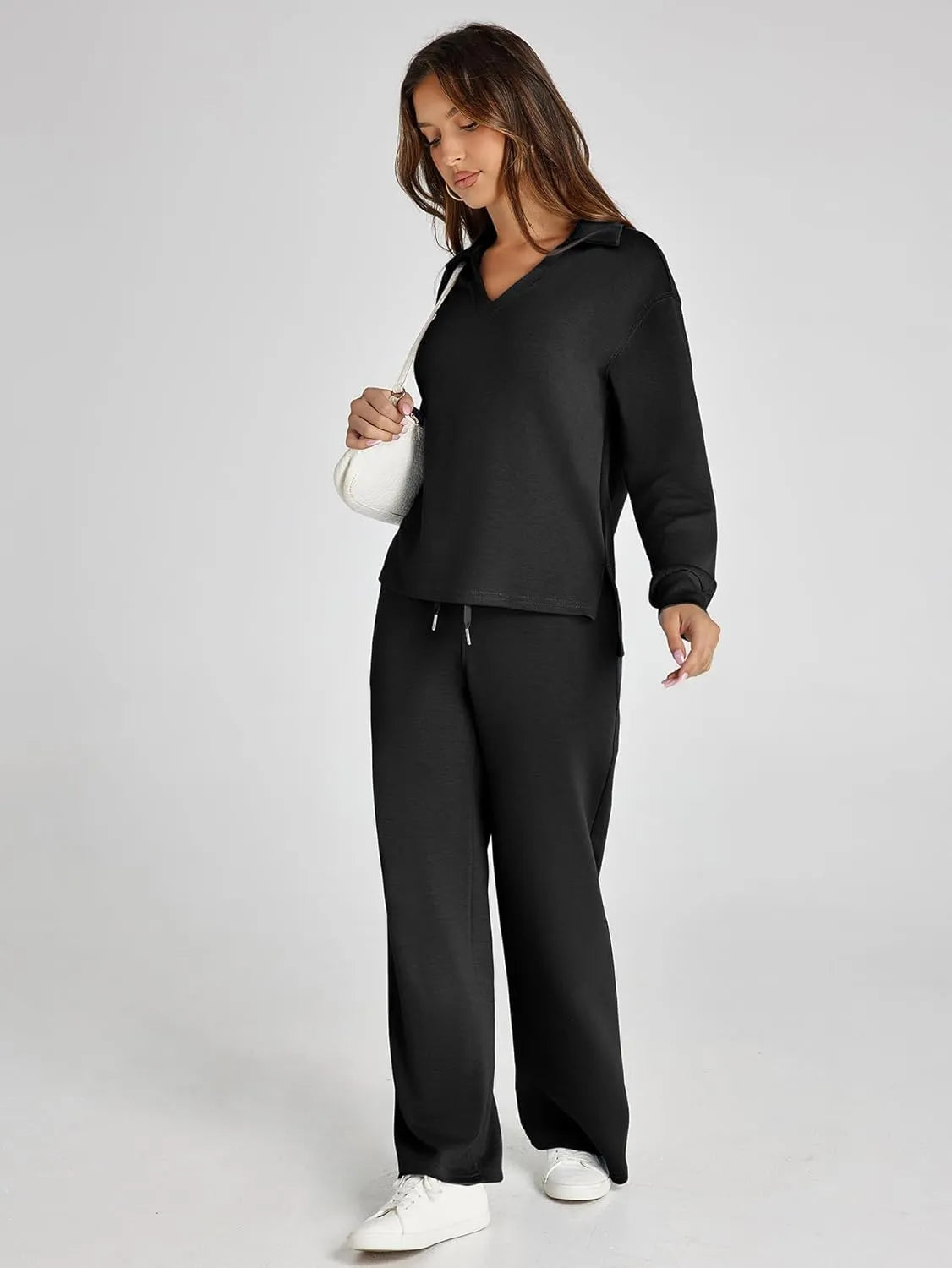 Cozy Minimalist Two-Piece Set – Soft Breathable Fabric With Wide-Leg Pants