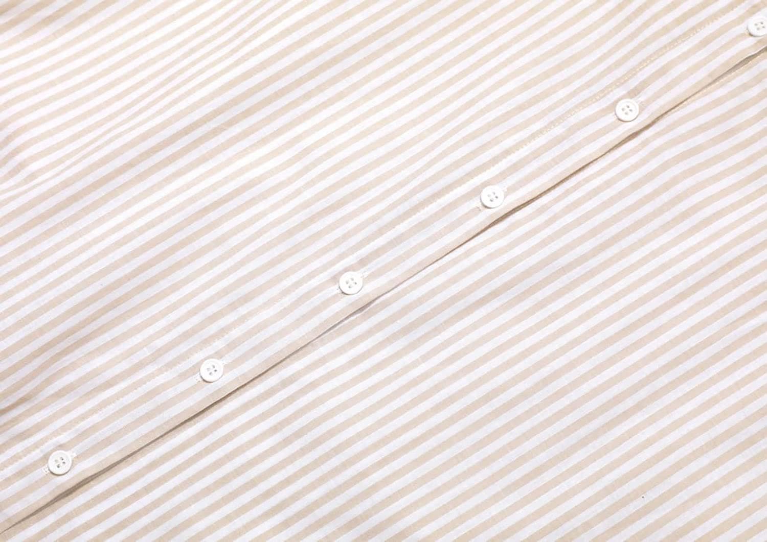 Long Sleeve Shirt Dress – Classic Stripe Pattern | Button Front, Relaxed Fit Dress