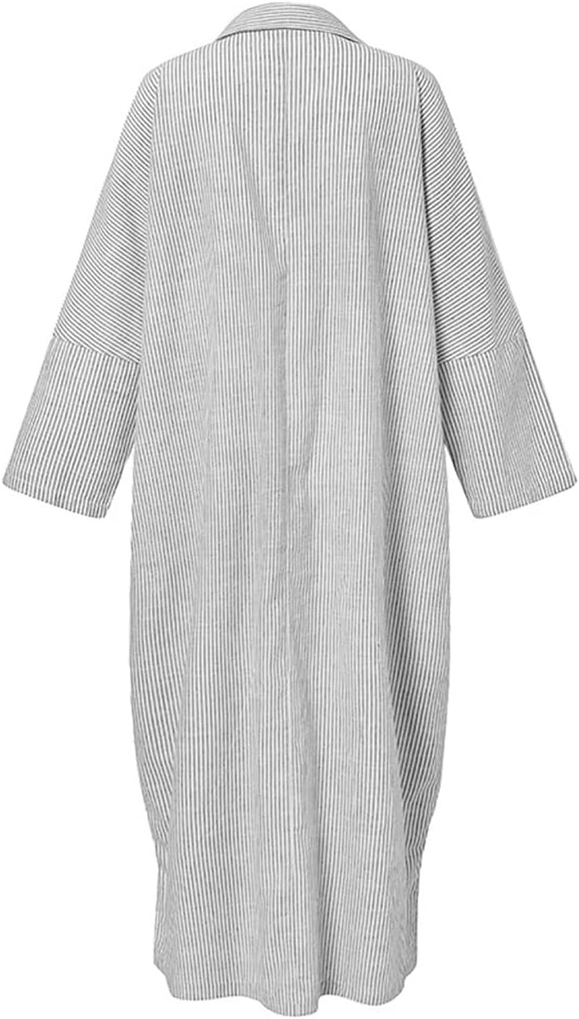 Long Sleeve Shirt Dress – Classic Stripe Pattern | Button Front, Relaxed Fit Dress