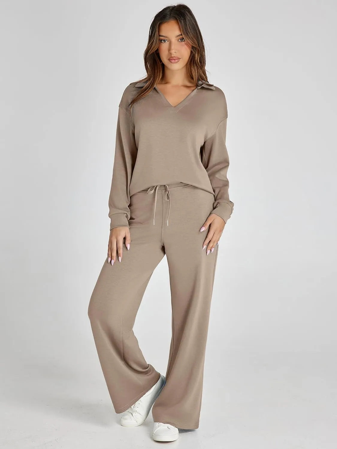 Cozy Minimalist Two-Piece Set – Soft Breathable Fabric With Wide-Leg Pants
