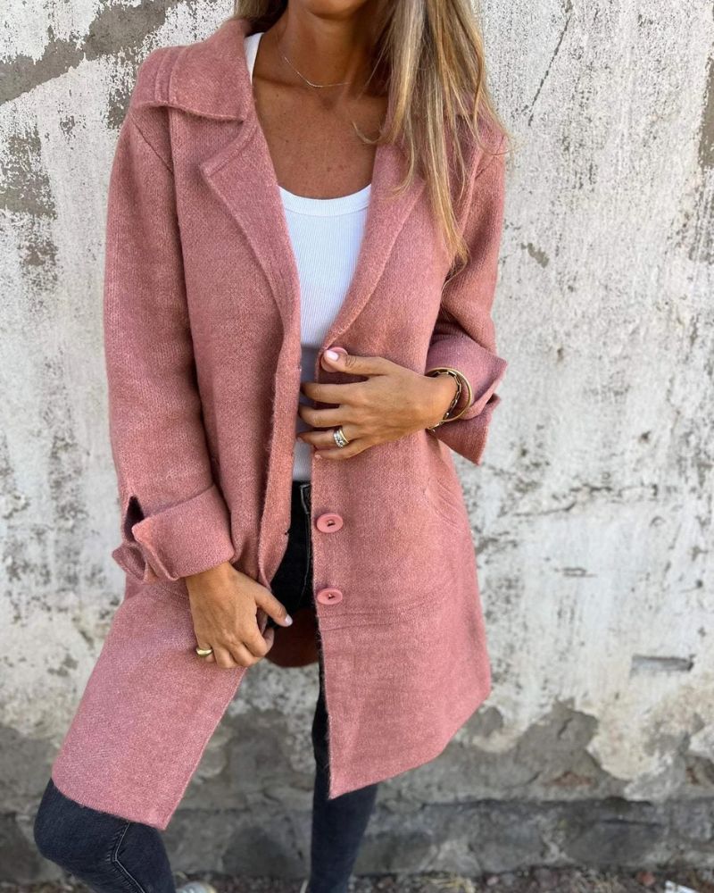 Casual Long Coat – Lightweight Layering Coat with Classic Lapel Style