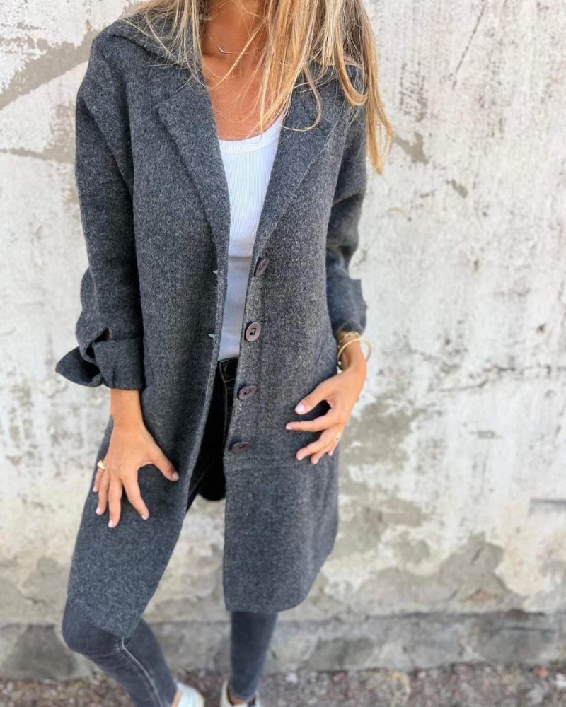 Casual Long Coat – Lightweight Layering Coat with Classic Lapel Style