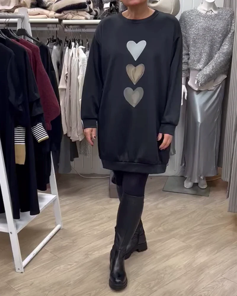 Oversized Heart Sweater – Cozy Soft Warm Sweater Dress With Ribbed Cuffs