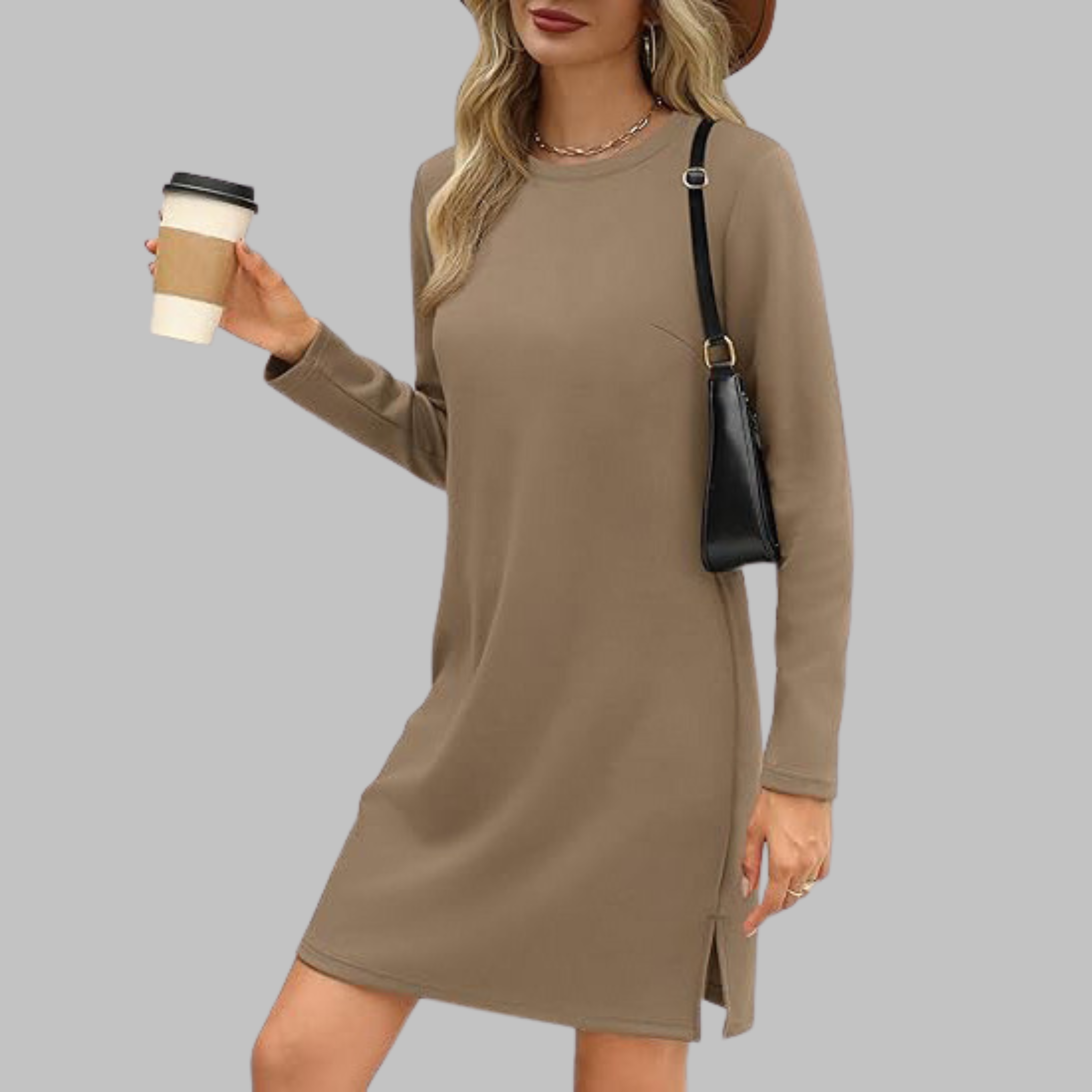 Casual Mini Dress – Long Sleeve Round Neck, Chic Versatile Women's Dress