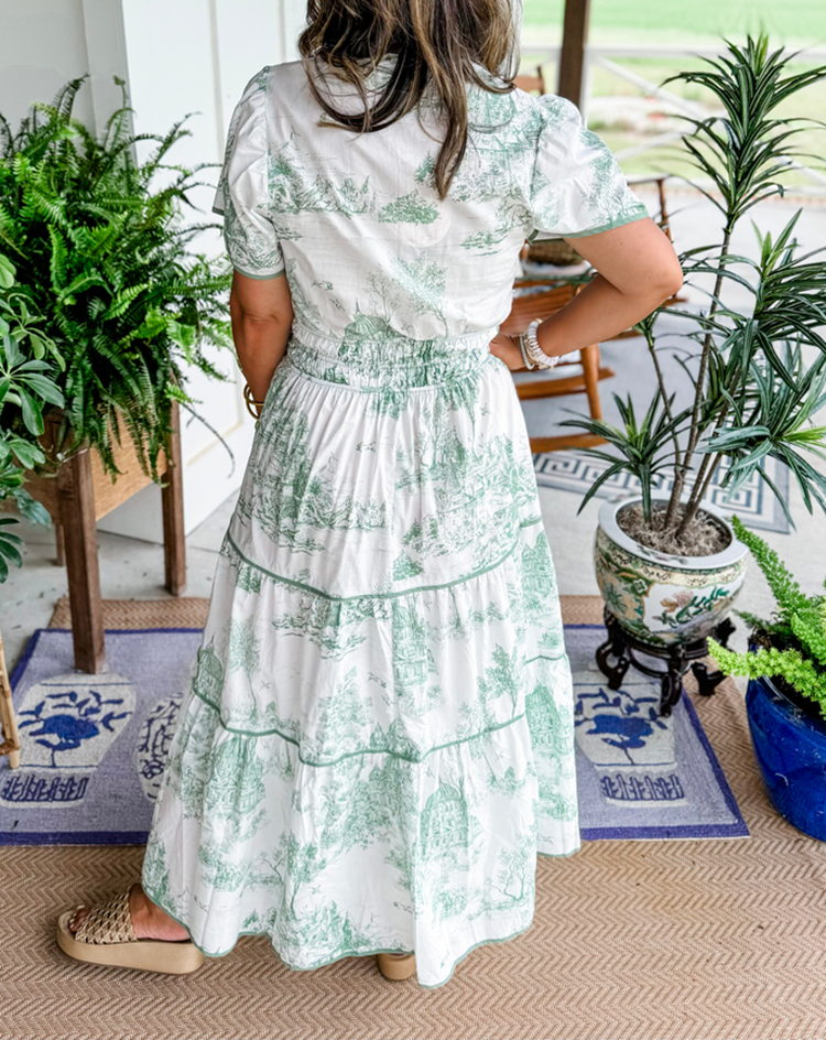 Timeless Toile Maxi Dress – Elegant Toile Print, Soft Breathable Fabric, Summer & Spring