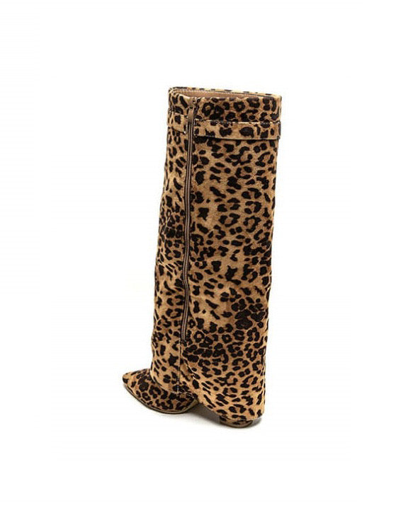 Leopard Suede Boots – Knee High Pointed Toe Animal Print Shoes by Liora's Boutique