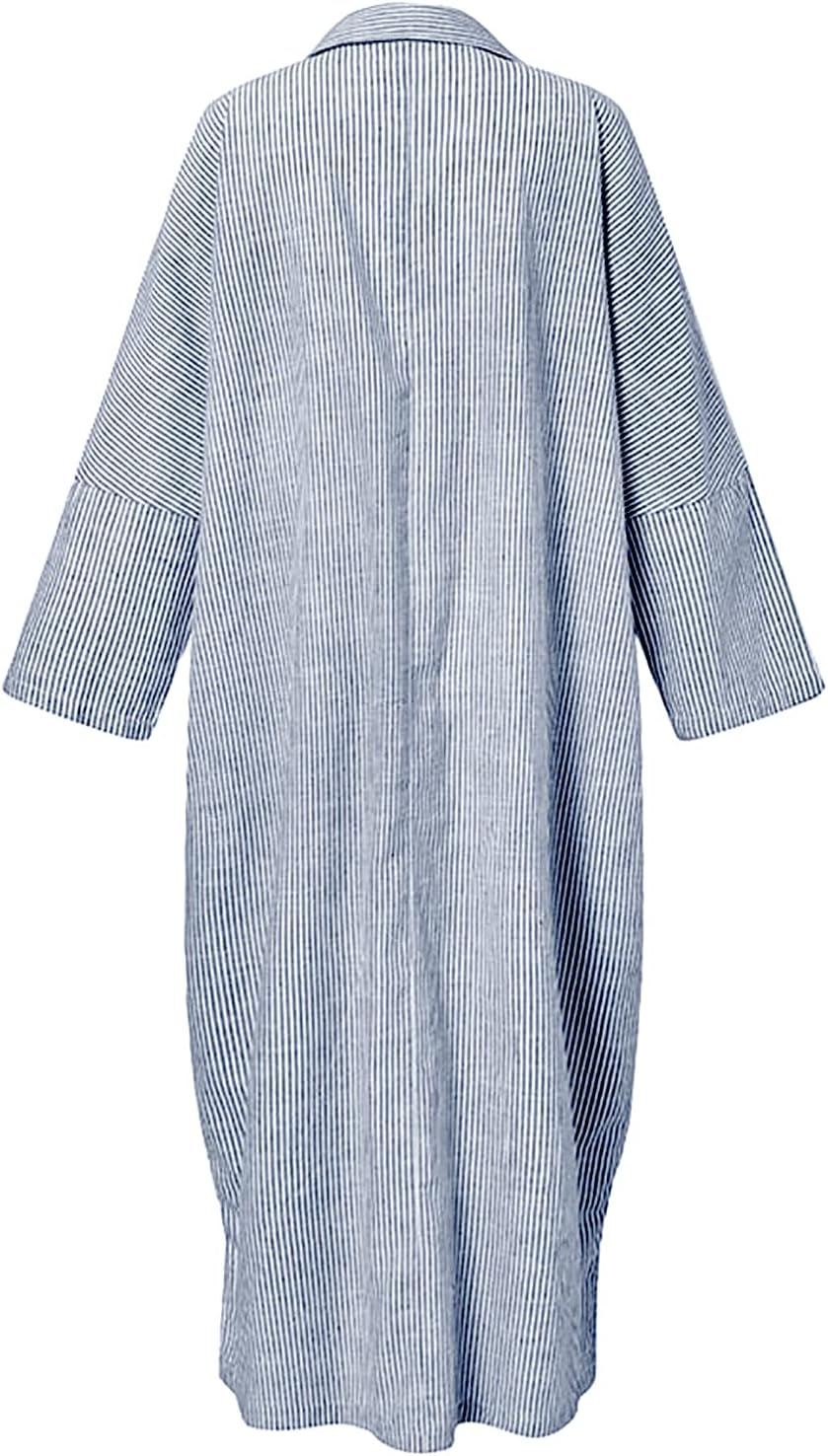 Long Sleeve Shirt Dress – Classic Stripe Pattern | Button Front, Relaxed Fit Dress