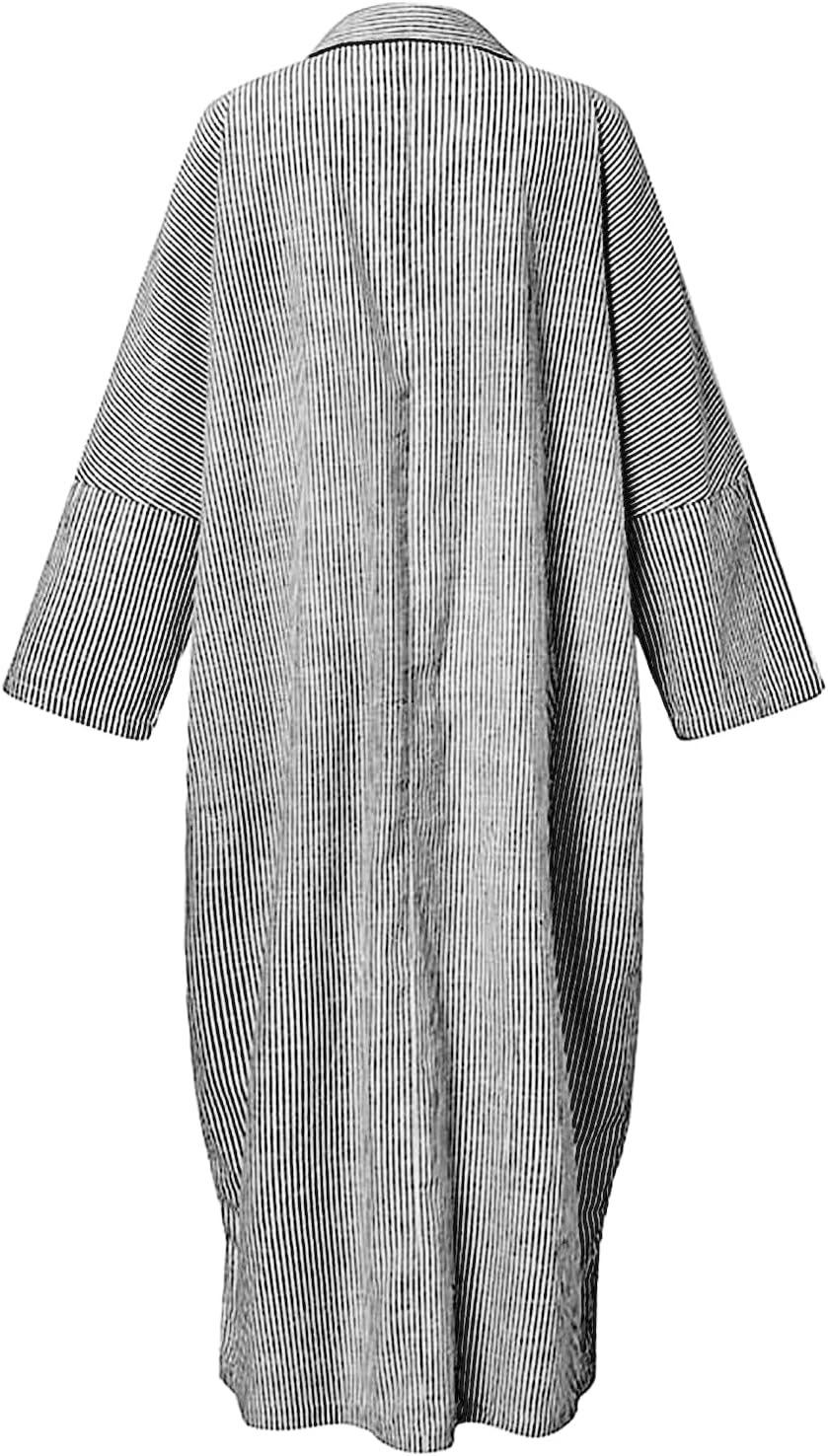 Long Sleeve Shirt Dress – Classic Stripe Pattern | Button Front, Relaxed Fit Dress