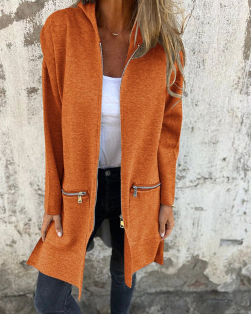 Long Sleeved Cardigan - Women's Cotton Knitwear Zip Front Sweater