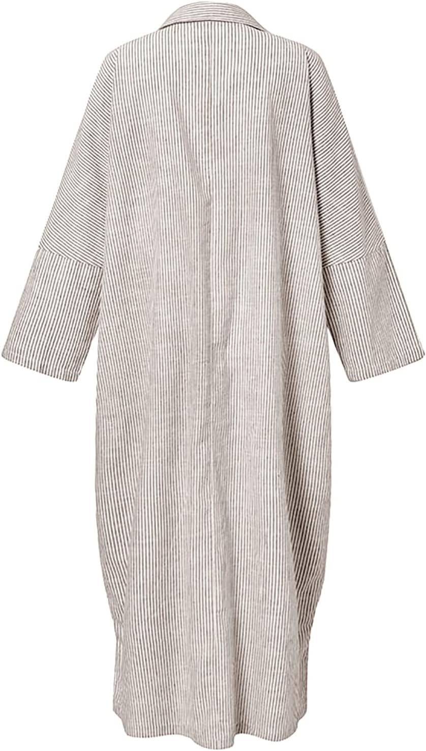 Long Sleeve Shirt Dress – Classic Stripe Pattern | Button Front, Relaxed Fit Dress