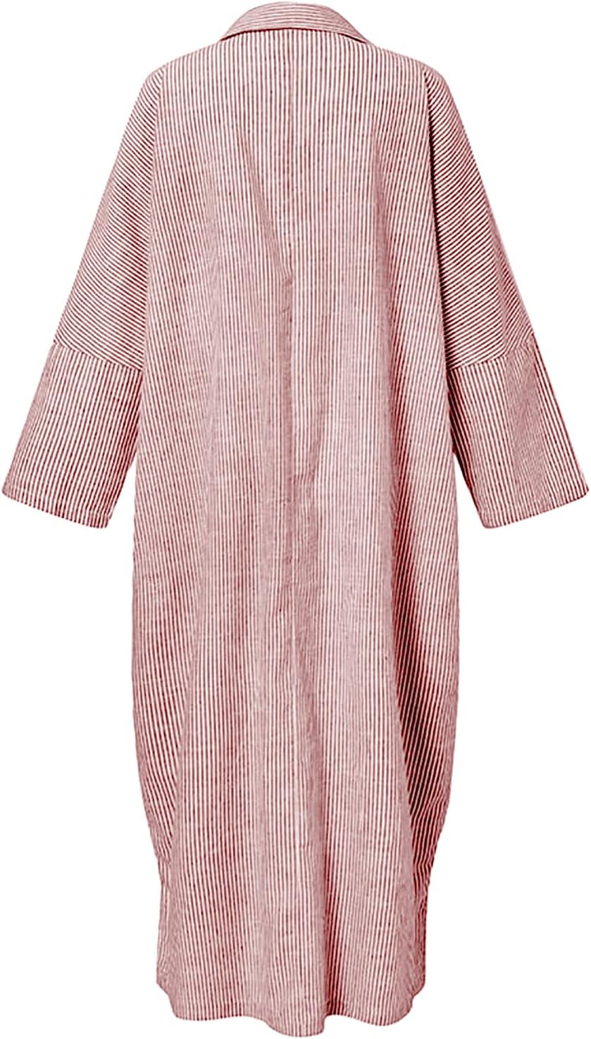 Long Sleeve Shirt Dress – Classic Stripe Pattern | Button Front, Relaxed Fit Dress