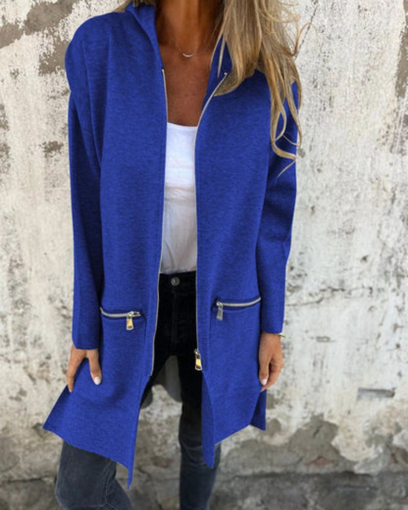 Long Sleeved Cardigan - Women's Cotton Knitwear Zip Front Sweater