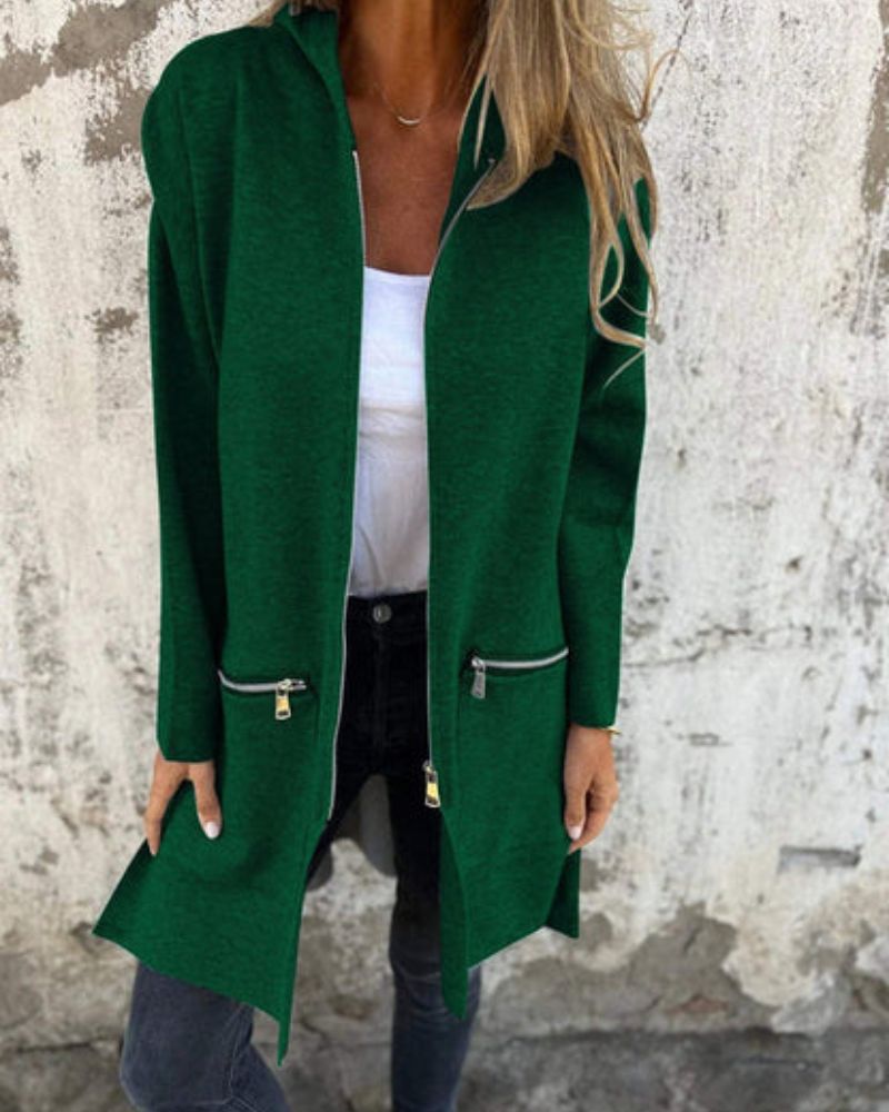 Long Sleeved Cardigan - Women's Cotton Knitwear Zip Front Sweater