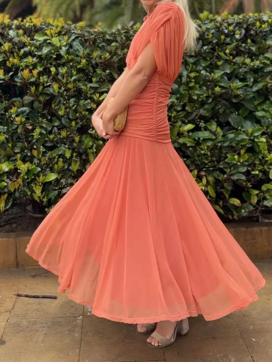 Elegant Mesh Dress – Women's Boutonniere Detail Evening Gown With Feminine Silhouette