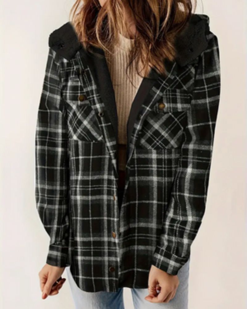 Checkered Sherpa Jacket - Soft Fleece Lined Classic Winter Coat for Women