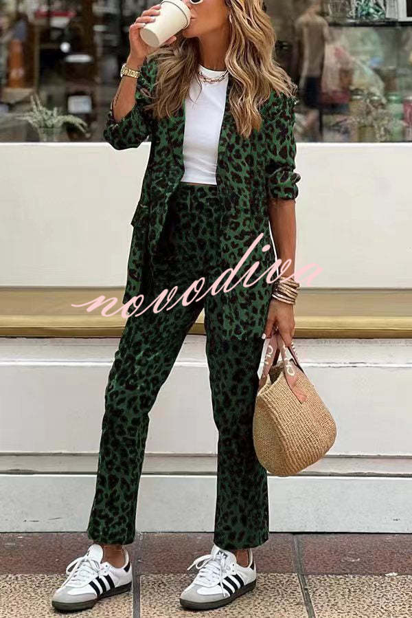 Leopard Blazer Set – Tailored Women's Blazer & Wide Leg Pants | Bold Fashion Outfit