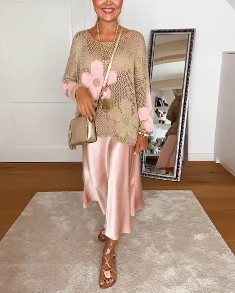 Floral Knit Sweater – Classic Fit Women's Cozy Knitwear With Elegant Floral Design