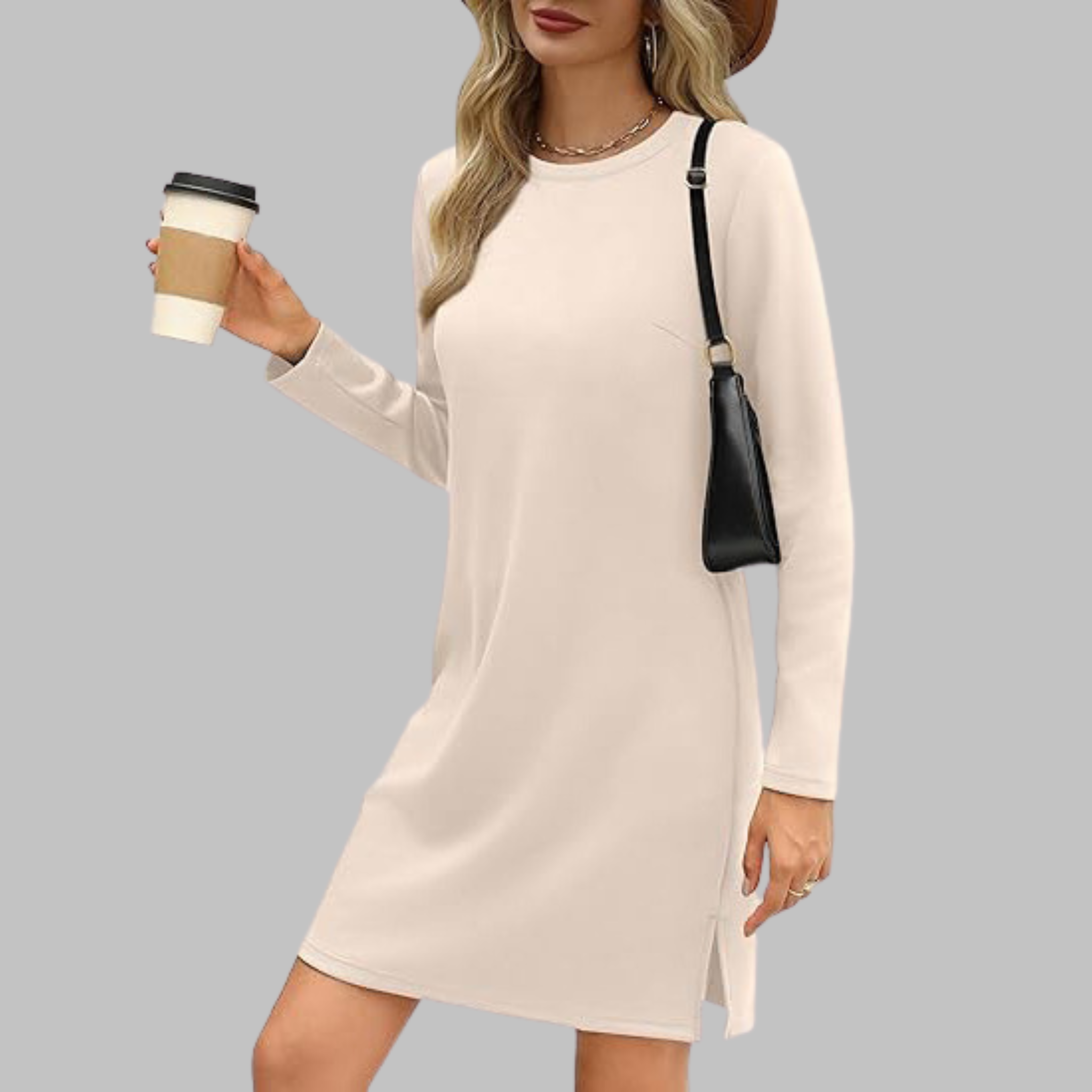 Casual Mini Dress – Long Sleeve Round Neck, Chic Versatile Women's Dress