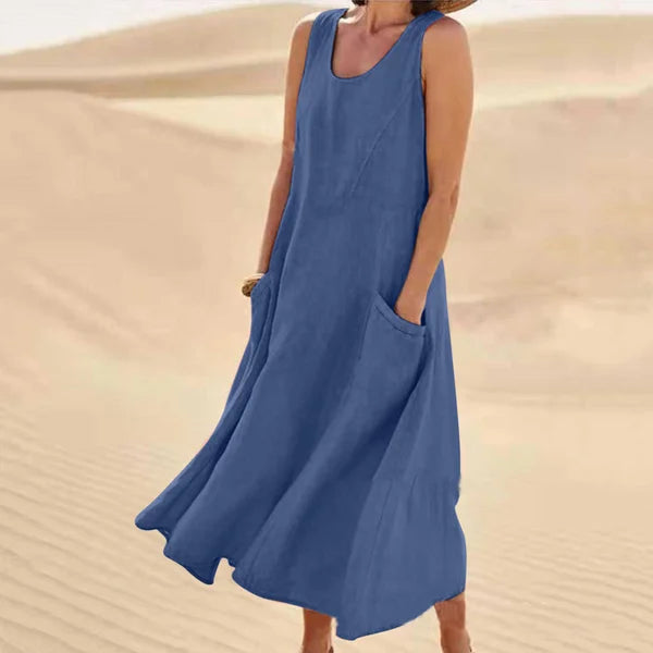 Soft Linen Dress – Lightweight Casual Summer Dress With Side Pockets