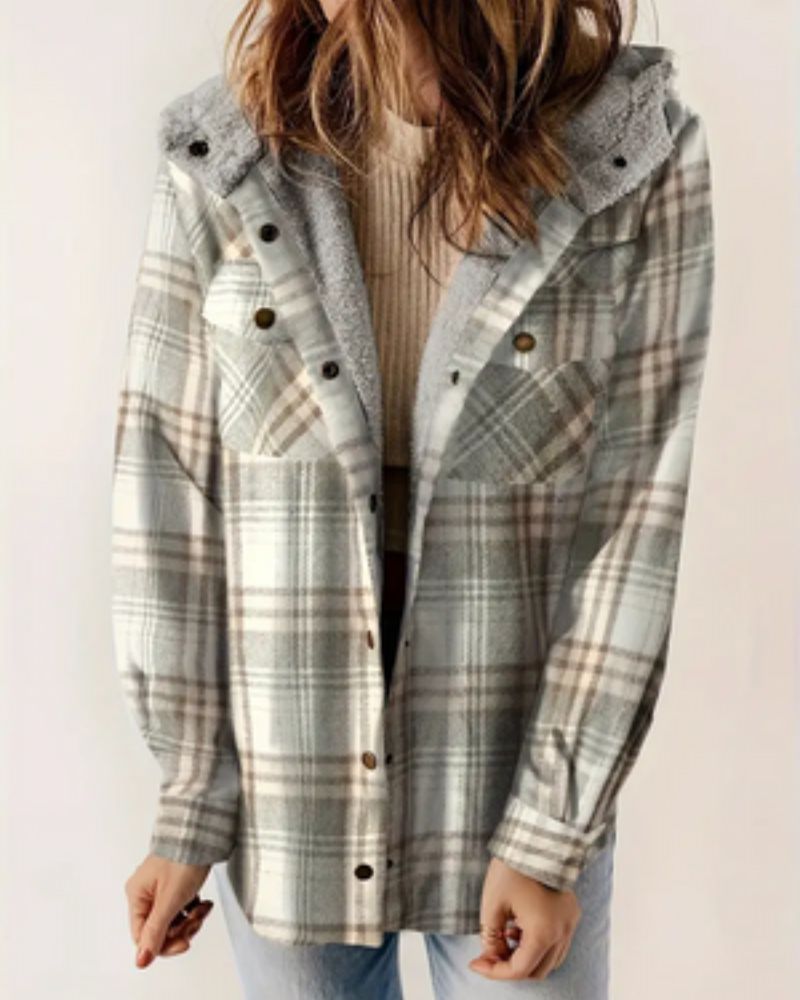 Checkered Sherpa Jacket - Soft Fleece Lined Classic Winter Coat for Women