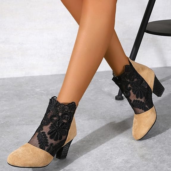 Lace Heeled Boots – Chic Women's Lace Ankle Boots With Comfortable Heels