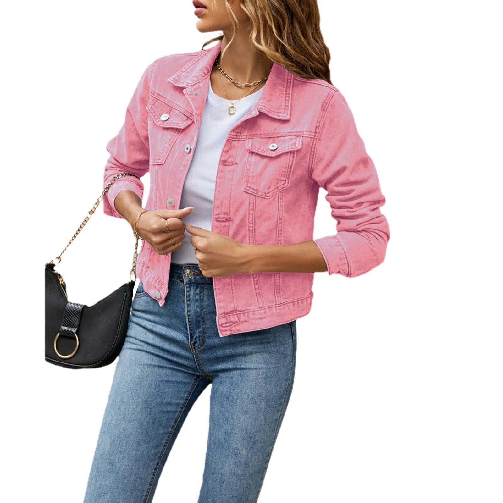 Denim Jacket - Women's Lightweight Cotton Button Front Jacket with Pockets