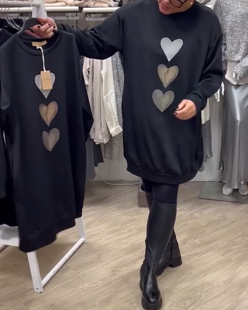 Oversized Heart Sweater – Cozy Soft Warm Sweater Dress With Ribbed Cuffs