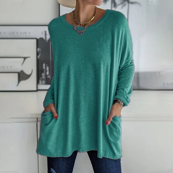Relaxed Long Sleeve Top – Flattering Drape Fit, Lightweight Breathable Fabric