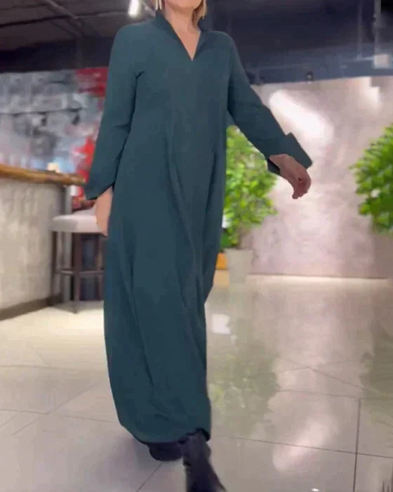 Soft Stretch Maxi Dress – Black Cotton Blend Floor-Length Dress With Side Slit