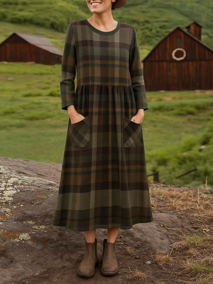 Plaid A-Line Dress - Elegant Classic Women's Dress With Flattering Cut & Soft Fabric