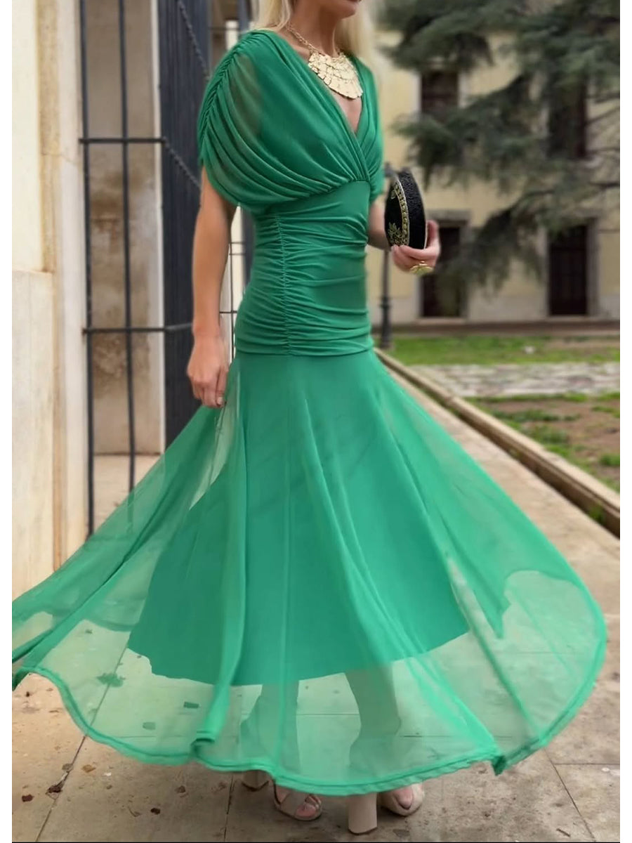 Elegant Mesh Dress – Women's Boutonniere Detail Evening Gown With Feminine Silhouette
