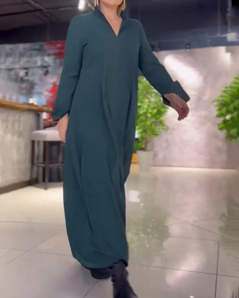 Elegant Casual Dress – Flowing Silhouette With Side Pockets & Soft Drape